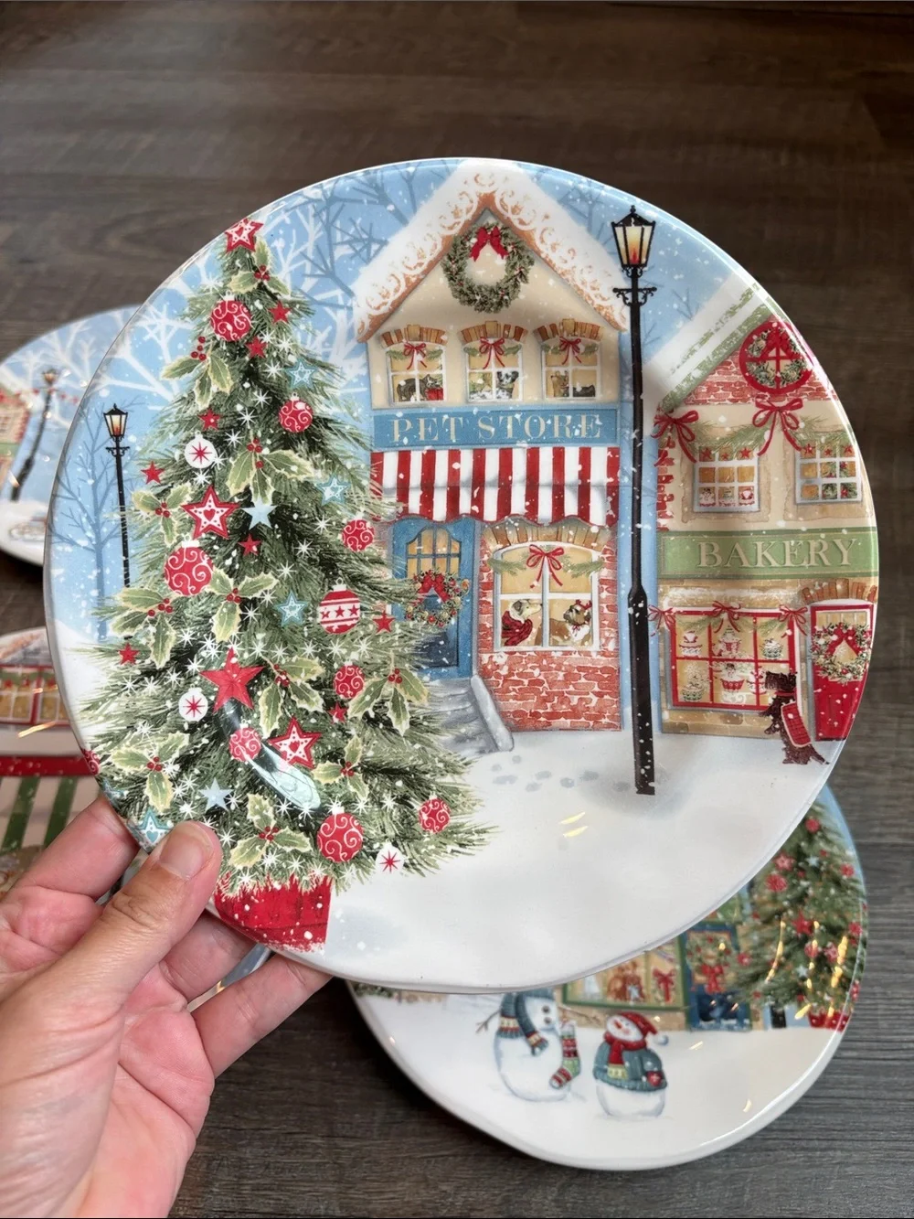 Pier 1 Christmas Village Salad/Dessert Plates Set of 4 Holiday